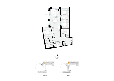 Floor plan for 3 beds, 2 baths, 1116 sqft